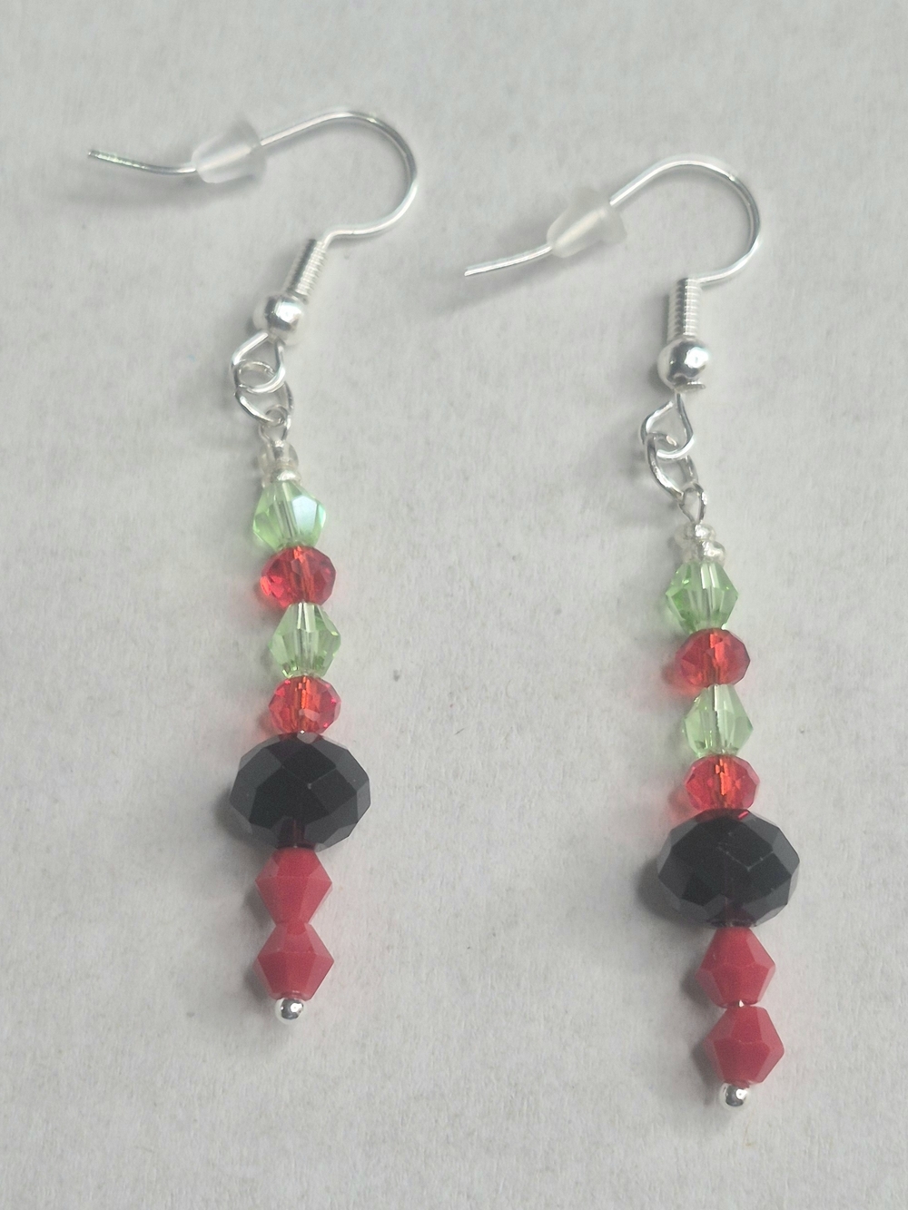 Festive Red, Green & Black Beaded Drop Earrings
